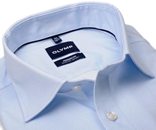 Olymp Modern Fit 24/Seven – luxusní elastická světle modrá košile s drobným obdélníčkovým vzorem Olymp Modern Fit 24/Seven – luxusní elastická světle modrá košile s drobným obdélníčkovým vzorem