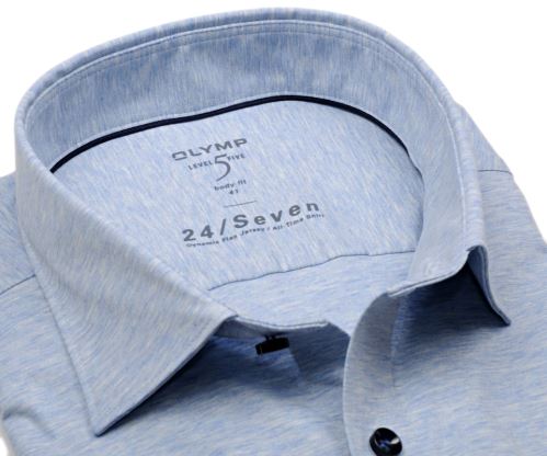 Olymp Super Slim 24/Seven – svetlomodrá elastická košeľa s bielym rastrovaním