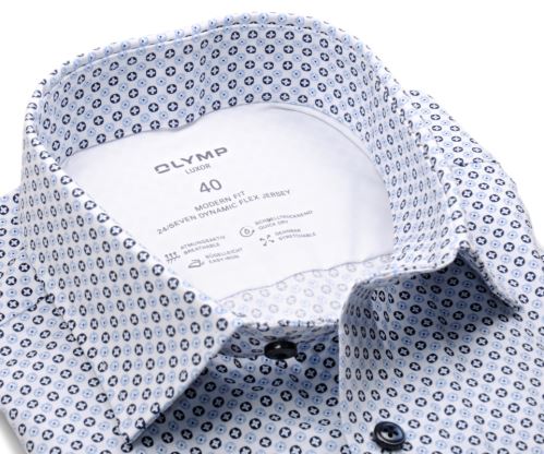Olymp Modern Fit 24/Seven – luxusná elastická košeľa s modrými oválkami