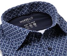 Marvelis Modern Fit Jersey – elastická tmavomodrá košile s modro-bilým mozaikovým vzorem
