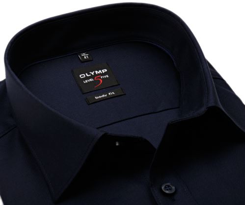 Olymp Level Five Twill – luxusní neprůhledná tmavomodrá košile s diagonální strukturou
