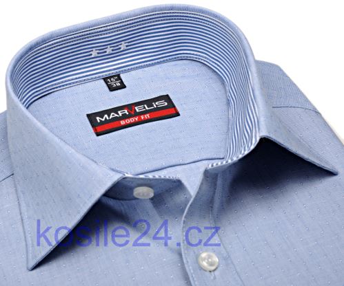 Marvelis Body Fit – modrá košile s vetkaným vzorem a vnitřním límcem - prodloužený rukáv