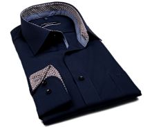 Casa Moda Comfort Fit – tmavomodrá košeľa s hnedo-modrým vnútorným golierom a manžetou (1)