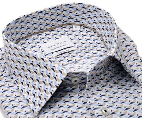 Eterna Modern Fit Twill – košile s modro-béžovými trojúhelníčky - prodloužený rukáv Eterna Modern Fit Twill – košile s modro-béžovými trojúhelníčky - prodloužený rukáv