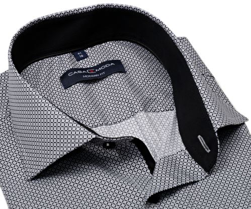 Casa Moda Modern Fit Premium – košeľa s čierno-sivým vzorom a vnútorným golierom - extra predĺžený rukáv