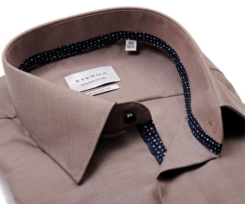 Eterna Modern Fit Twill Dynamic Cotton - béžová košile s diagonální strukturou a vnitřním límcem Eterna Modern Fit Twill Dynamic Cotton - béžová košile s diagonální strukturou a vnitřním límcem