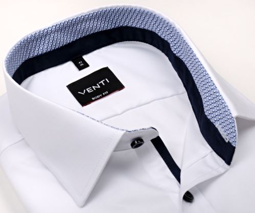 Venti Body Fit – biela košeľa s modrým vnútorným golierom, manžetou a légou - extra predĺžený rukáv