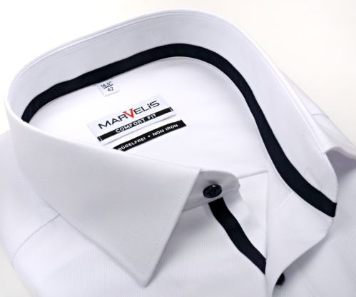 Marvelis Comfort Fit Twill – luxusná biela košeľa s tmavomodrým vnútorným golierom a légou