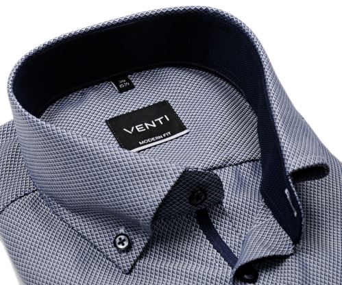 Venti Modern Fit – tmavě modrá košile se strukturou a tmavomodrým vnitřním límcem - extra prodloužený rukáv