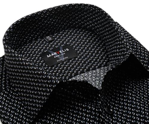 Marvelis Body Fit – černá košile s šedo-bílými půlkroužky - prodloužený rukáv