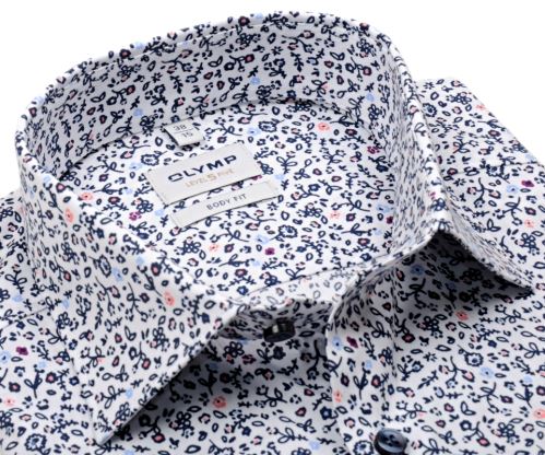 Olymp Level Five – luxusní košile s modro-růžovým květinkovým vzorem