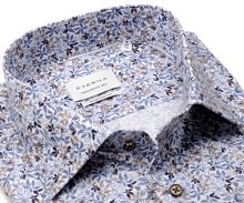 Eterna Modern Fit – košeľa s modro-béžovým florálnym vzorom - krátky rukáv
