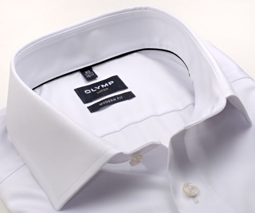 Olymp Modern Fit – biela košeľa bez vrecka s jemnou štruktúrou - predĺžený rukáv