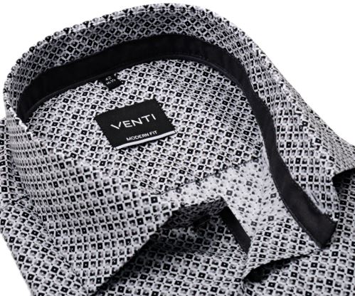 Venti Modern Fit – košile s černo-šedými čtverečky, vnitřním límcem, manžetou a légou
