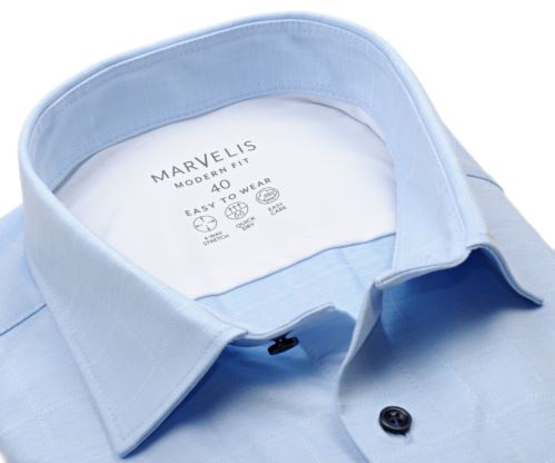 Marvelis Modern Fit Jersey – elastická světle modrá košile s vetkanou kostkou