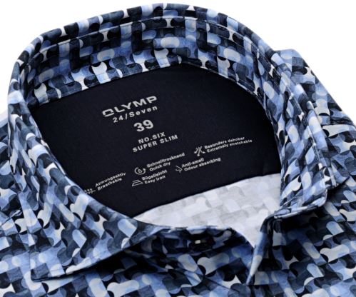 Olymp Super Slim 24/Seven – luxusná elastická košeľa s modro-bielym vzorom