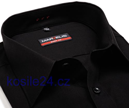 Marvelis Body Fit – čierna košeľa s italským golierom a rozdelovacím stehom