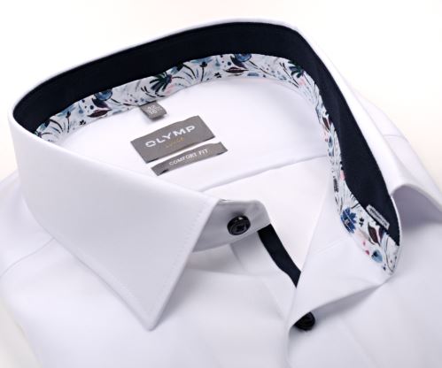 Olymp Luxor Comfort Fit – biela košeľa s farebným kvetinovým vnútorným golierom - predĺžený rukáv