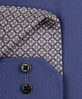 Eterna Modern Fit – kovovo modrá košeľa s béžovo-modrým vnútorným golierom - extra predĺžený rukáv (2)