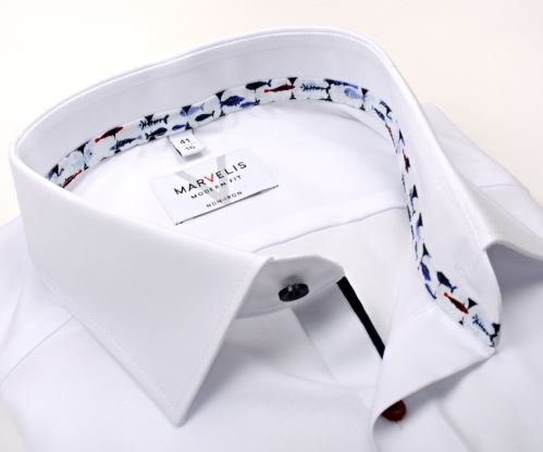 Marvelis Modern Fit – biela košeľa s dvojfarebnými gombíkmi - predĺžený rukáv