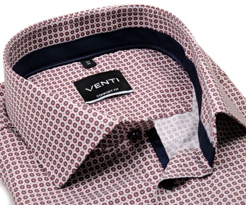 Venti Comfort Fit – košile s červeno-modrými kolečky, tmavomodrým vnitřním límcem a manžetou Venti Comfort Fit – košile s červeno-modrými kolečky, tmavomodrým vnitřním límcem a manžetou