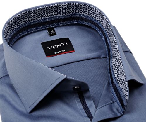 Venti Body Fit Twill – kovově modrá košile s modro-bílým vnitřním límcem