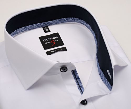 Olymp Level Five – biela košeľa s tmavomodrým vnútorným golierom a manžetou - predĺžený rukáv