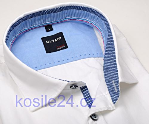 Olymp Casual Modern Fit  – biela ľanová košeľa s vnútorným golierom a légou - krátky rukáv