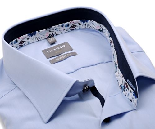 Olymp Luxor Comfort Fit – světle modrá košile s barevným květinovým vnitřním límcem - krátký rukáv