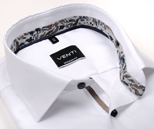 Venti Modern Fit – biela košeľa so štruktúrou a kvetinovým vnútorným golierom a manžetou
