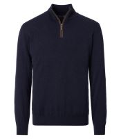Bavlnený pulóver Casa Moda rozpínací na krátky zips – tmavomodrý (1)