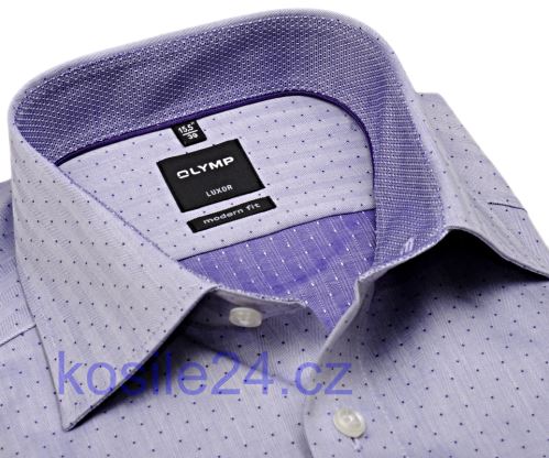 Olymp Modern Fit Rybí kost – fialová košile s puntíky a vnitřním límcem - prodloužený rukáv