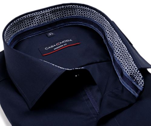 Casa Moda Modern Fit Twill – tmavomodrá košeľa s modro-bielym vnútorným golierom a manžetou