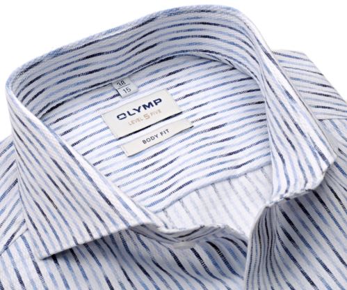 Olymp Level Five - luxusní košile s vetkaným vzorem a modrým proužkem