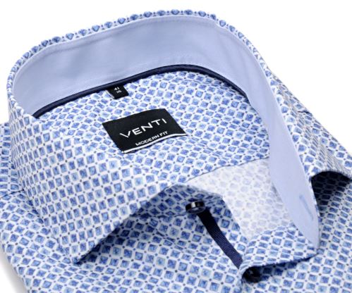 Venti Modern Fit – košeľa s modrými štvorčekmi, svetlomodrým vnútorným golierom a manžetou Venti Modern Fit – košeľa s modrými štvorčekmi, svetlomodrým vnútorným golierom a manžetou