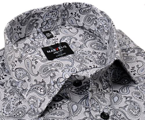 Marvelis Body Fit – designová košile s černo-šedým vzorem paisley Marvelis Body Fit – designová košile s černo-šedým vzorem paisley
