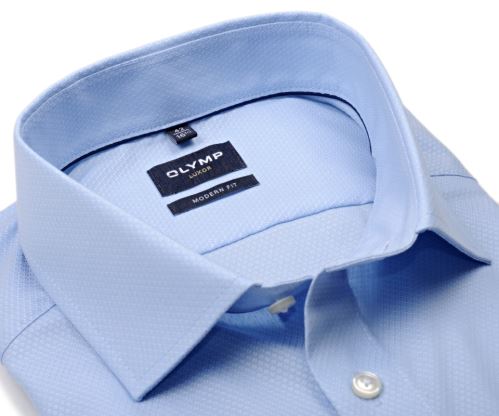 Olymp Modern Fit – světle modrá košile s vetkanými kosočtverečky