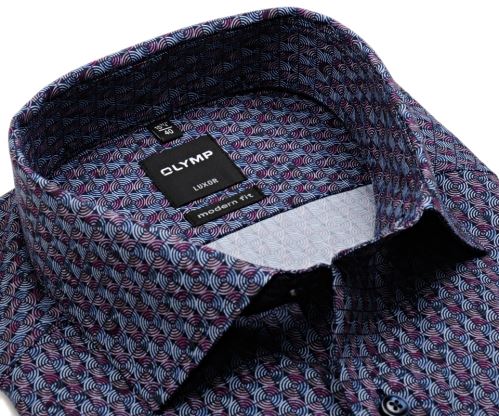 Olymp Modern Fit – modro-fialová dizajnová košeľa s kruhovým vzorom - krátky rukáv