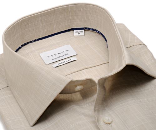 Eterna Modern Fit - béžová košile s vetkanými liniemi - krátký rukáv Eterna Modern Fit - béžová košile s vetkanými liniemi - krátký rukáv