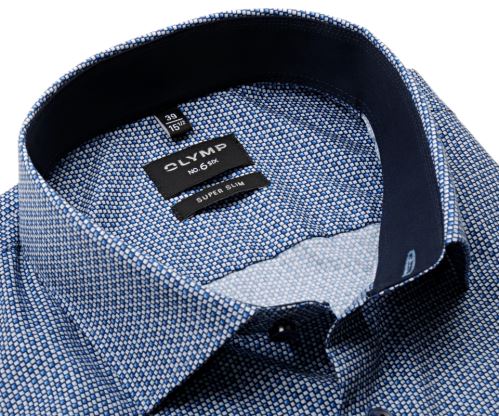 Olymp Super Slim – košeľa s modro-bielym mozaikovým vzorom