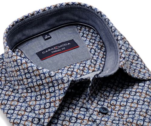 Casa Moda Casual Fit – luxusná sivá košeľa s béžovo-modrými kolieskami