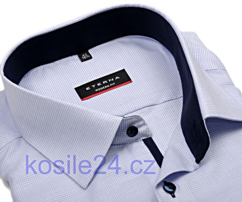 Eterna Modern Fit – košeľa s modrým votkaným vzorom a vnútorným golierom - krátky rukáv