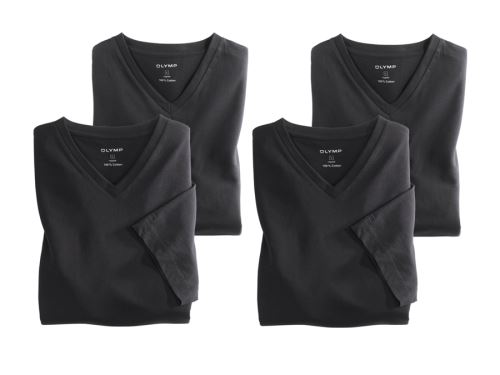 Černé bavlněné tričko Olymp s krátkým rukávem - V-výstřih - výhodné balení 4 ks
