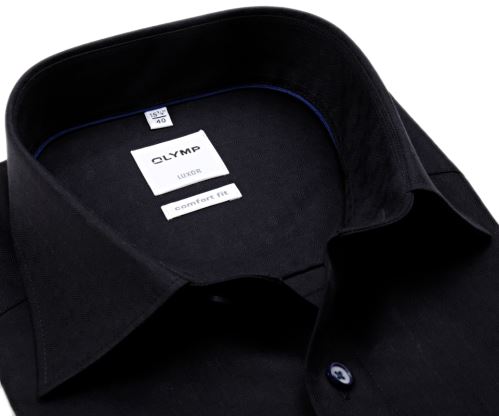 Olymp Comfort Fit – tmavá košeľa s unikátnym votkaným vzorom