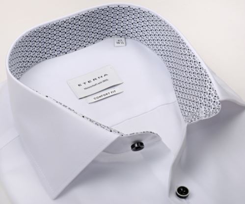 Eterna Comfort Fit – bílá košile s modro-šedým vnitřním límcem a manžetou - prodloužený rukáv