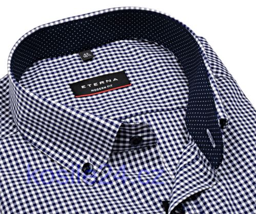 Eterna Modern Fit – košeľa s tmavomodrým károm s vnútorným golierom a manžetou - predĺžený rukáv
