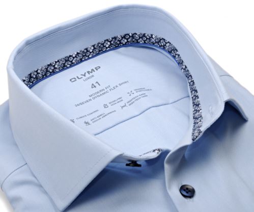 Olymp Modern Fit 24/SEVEN – svetlomodrá košeľa s modro-bielym vnútorným golierom - krátky rukáv