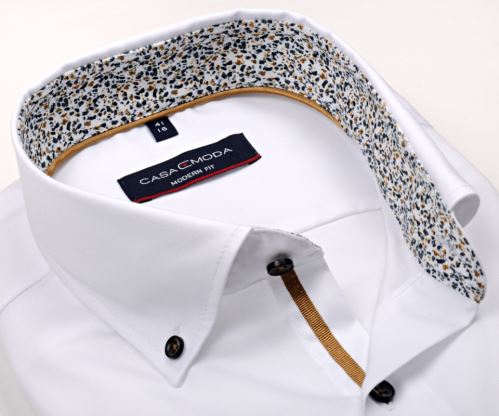 Casa Moda Modern Fit – bílá košile s oranžovo-šedým vnitřním límcem a manžetou