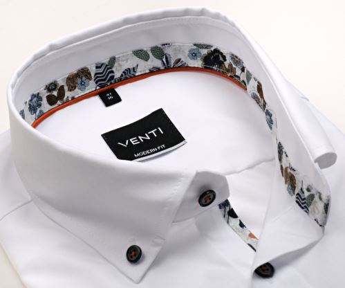 Venti Modern Fit – biela košeľa s kvetinovým vnútorným golierom a manžetou - extra predĺžený rukáv