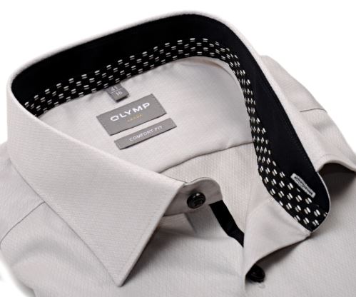 Olymp Comfort Fit – béžová košeľa s jemnou štruktúrou, vnútorným golierom a manžetou